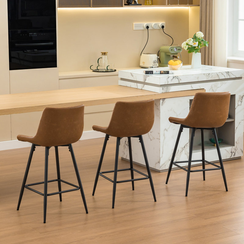 Tabouret de comptoir moderne en similicuir, Brun whisky, Tabouret de comptoir (siège d'une hauteur de 24 p, 3