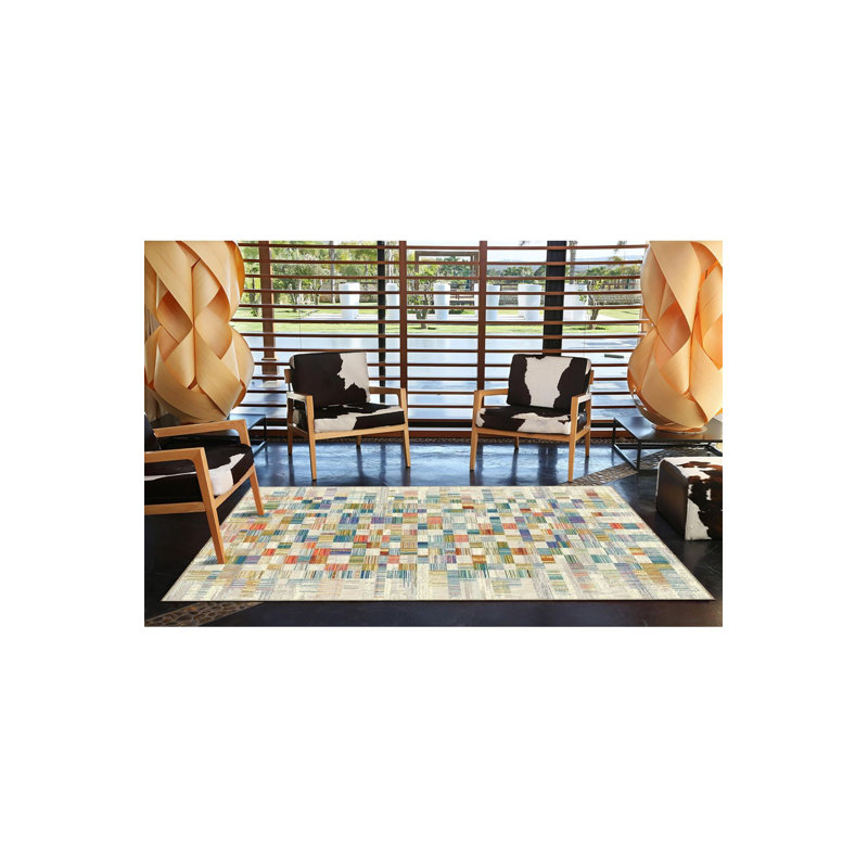 Tapis multicolore à motif de cubes tissés et lavable à la machine, Carré 3 pi 3 po