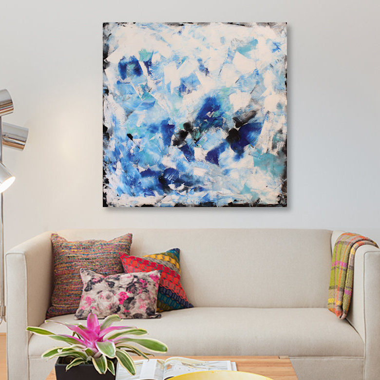 «Blue Impression», reproduction sur toile, H 18 po x l 18 po x P 1,5 po, Pas de tapis, Toile tendue