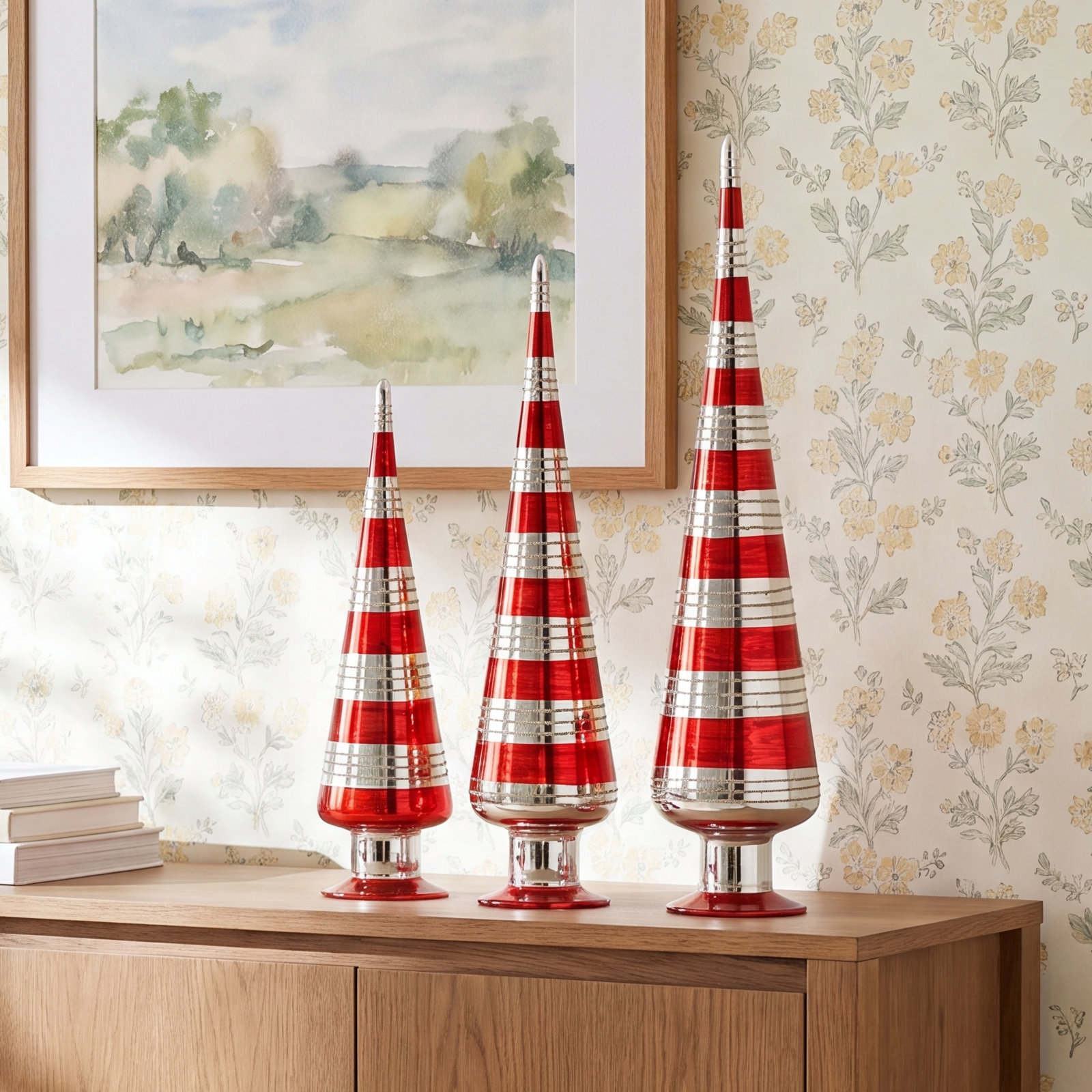 Striped Glass Tabletop Christmas Tree