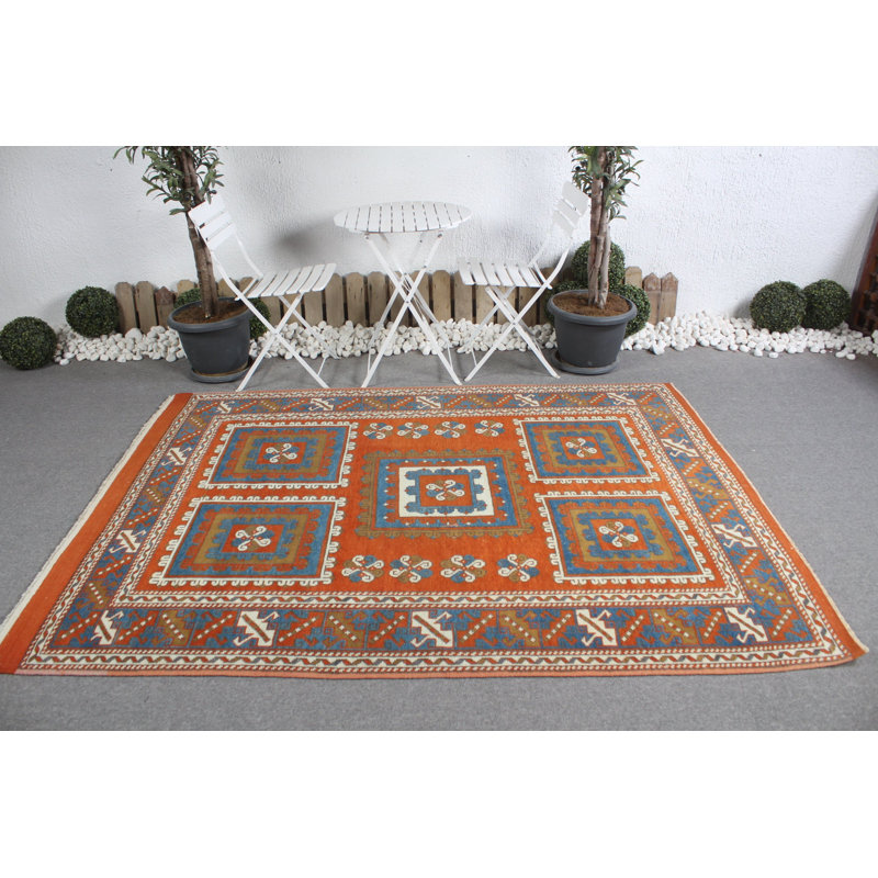 Large Vintage Turkish Oushak Rug - Distinctive Orange Anatolian Bedroom Decorative Carpet