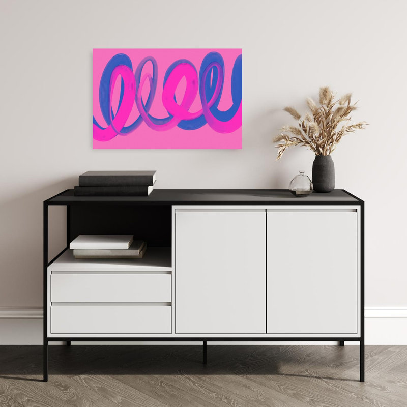 Neon Ribbon Dance Abstract Bold Contemporary Lilac Violet Wall Art Print, 40.64cm H x 60.96cm W