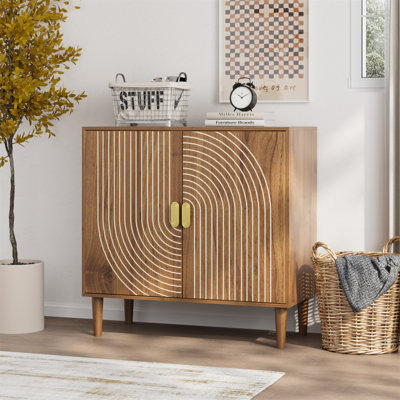 Buffet en noyer avec rainure linéaire, buffet avec rangement, armoire d'appoint multifonctionnelle pour le salon, l'entrée, le couloir, le bureau, la cuisine