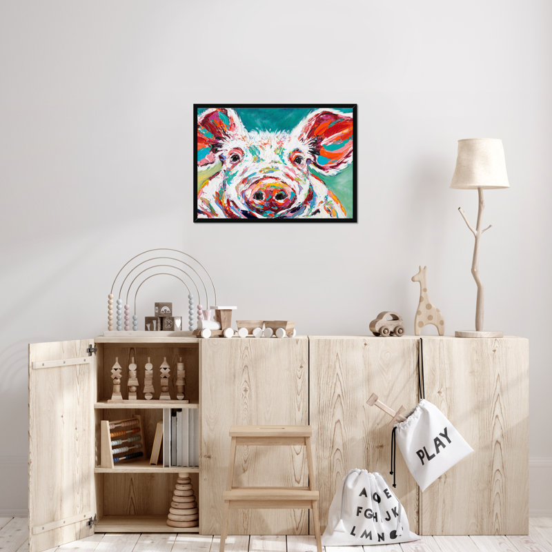 Piggy II by Carolee Vitaletti - Painting, Black Single Picture Framed Paper, 55cm H x 80cm W