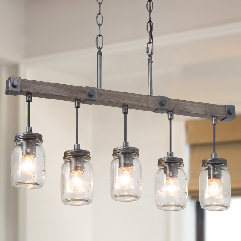 Lidia 5-light 25.5'' W Linear Kitchen Island Pendant With Mason Jar Shades UL Certified