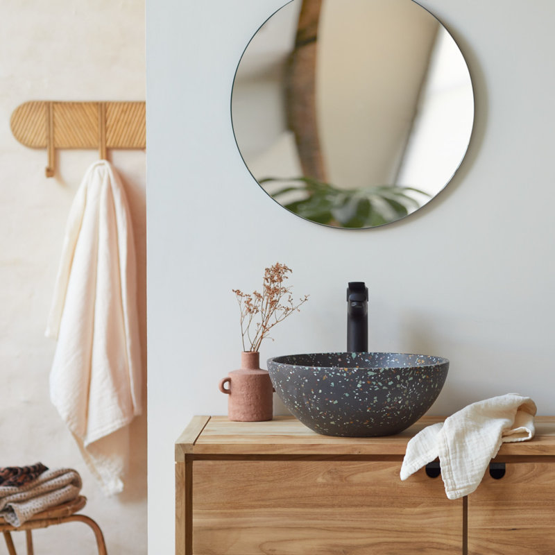 Micha Round Cream Terrazzo Bathroom Sink, Confetti