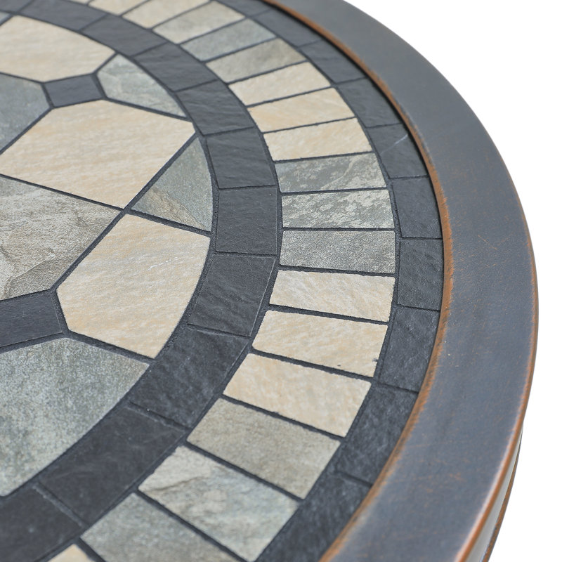 Bronze Round Cast Aluminum Outdoor Dining Table with Ceramic Top