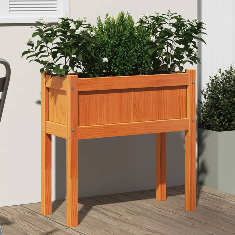 Brigita Wood Planter Box, 1, Natural Orange