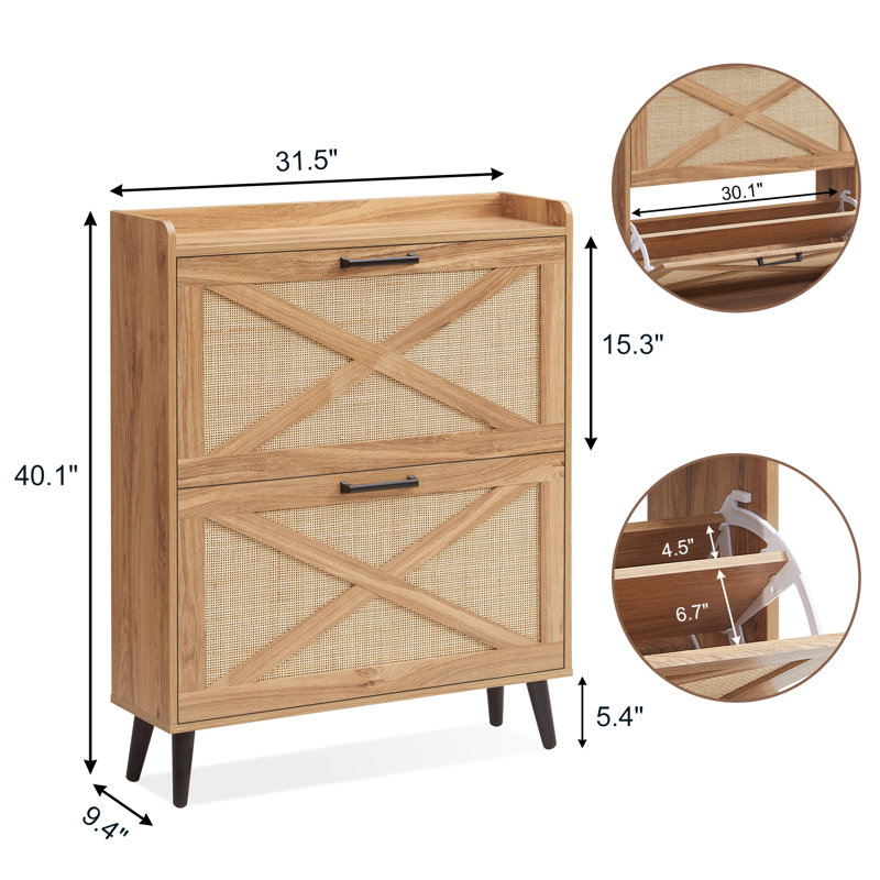 Armoire de rangement pour chaussures Chea avec tablettes réglables, Naturel, 2