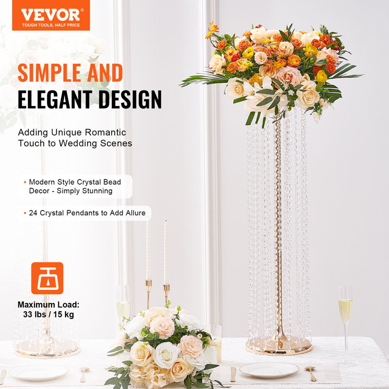Luxurious French Gold Crystal Wedding Flower Stand Set
