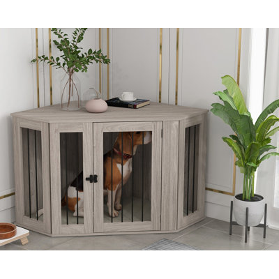 Corner Dog Crate Furniture,Pet Crate for Large-Sized Dog Indoor Use,End Table Dog Kennel Furniture with Cushion