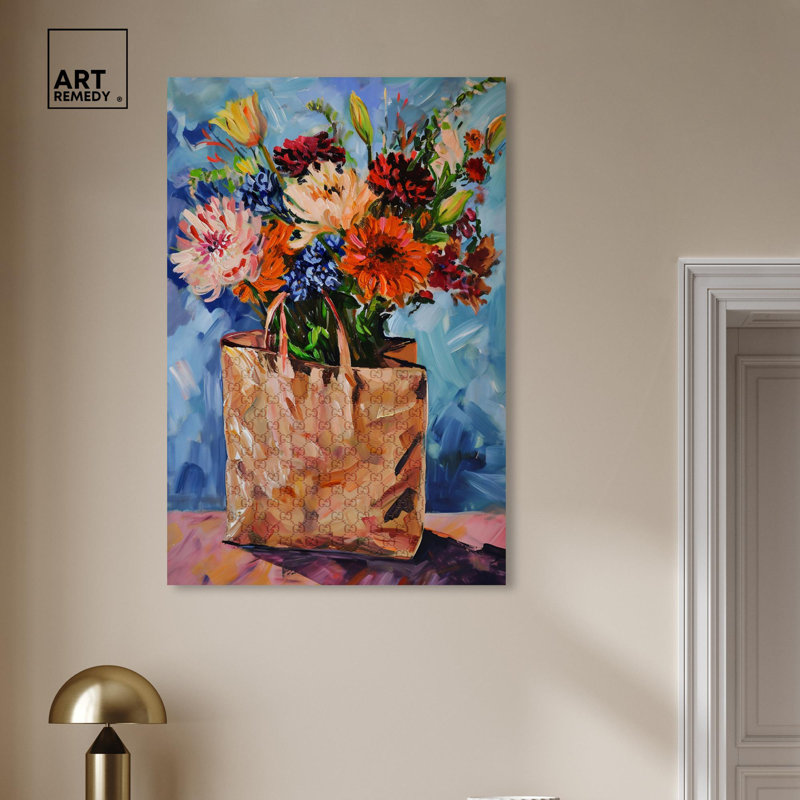 Vibrant Floral Arrangement in Designer Bag Canvas Wall Art