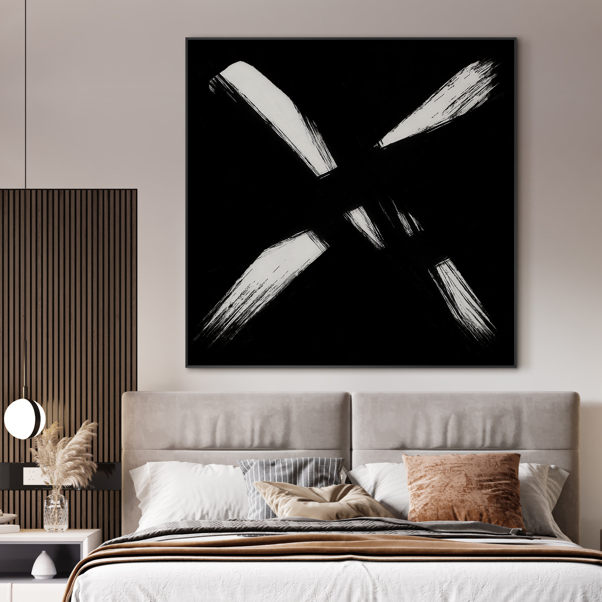 SIGNLEADER Extra Large Modern Black and White Brushstroke Wall Art ...
