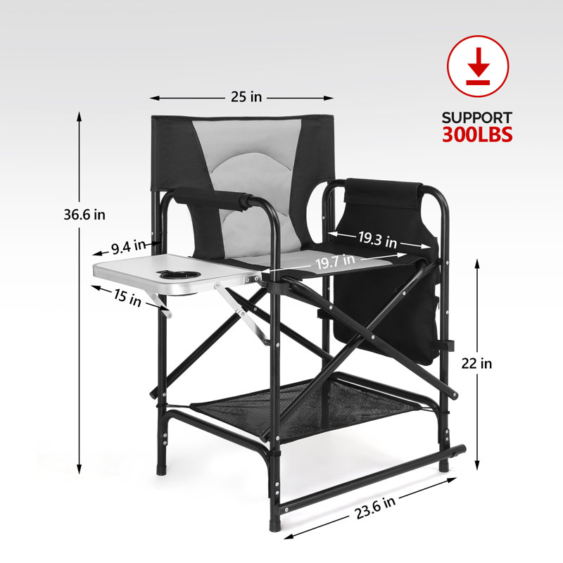 22" Black Iron Frame Directors Camping Chair With Side Table