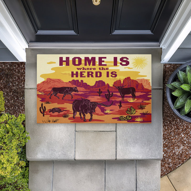 Tapis de porte d'extérieur Where Where The Herd Is Desert Scene, design par Diane Labombarbe, 18 po x 30 po