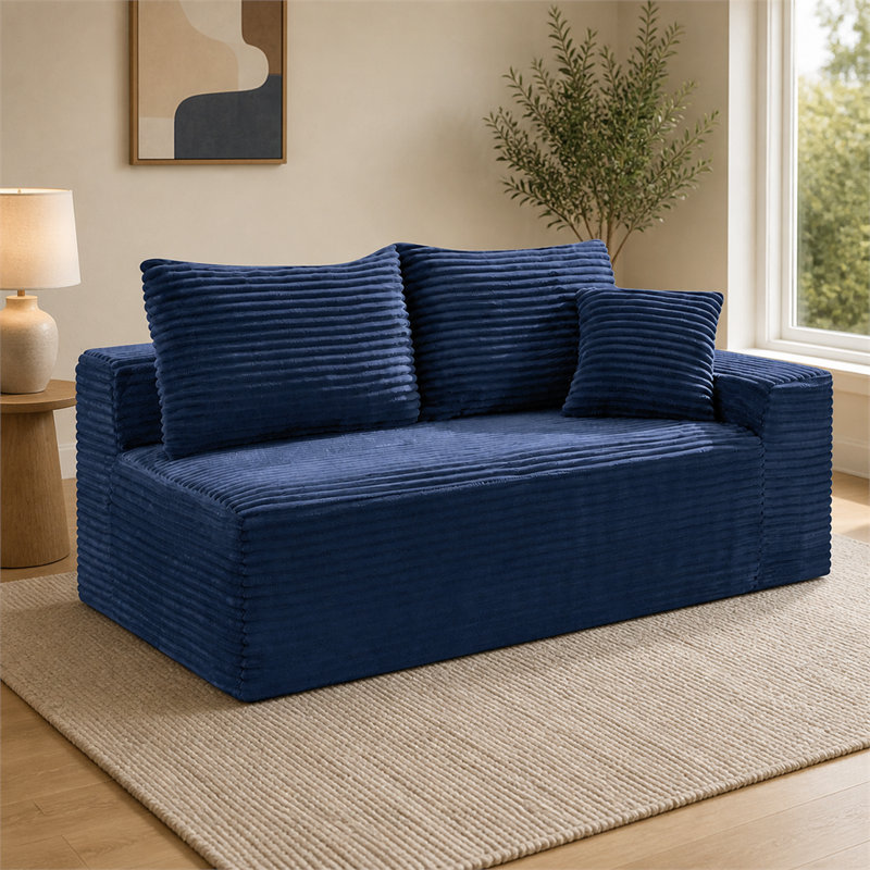 Canapé deux places en velours côtelé sans accoudoirs, assise au sol sans cadre, canapé modulable pour salon