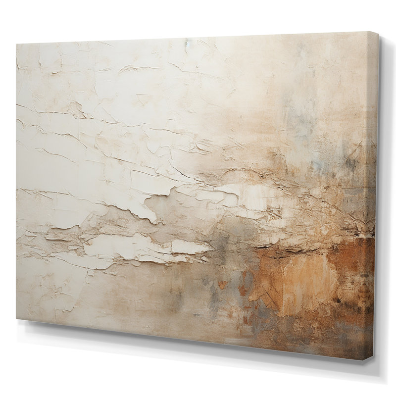 «Beige and Brown Paint Fusion», peinture abstraite sur toile, H 24 po x l 32 po, Toile tendue, Sans cadre