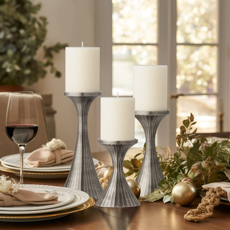 House of Hampton® 3 Piece Tomar Brushed Metal Pillar Candleholders Set &  Reviews