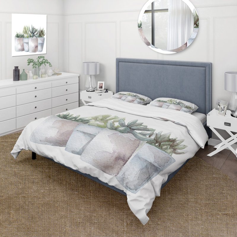 Cactus and Succulent House Plants III - Ensemble de housse de couette Farmhouse - Microfibre de polyester