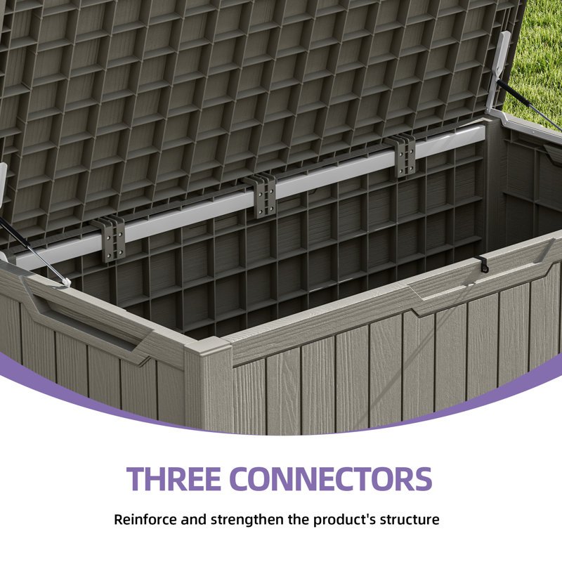 Quartey 120 Gallons Resin Deck Box with Soft Close Mechanism, Light Taupe