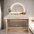 Lederman Makeup Vanity Table with Touch Screen Lighted Mirror, Dressing Table with A Drawer and Curved Edges