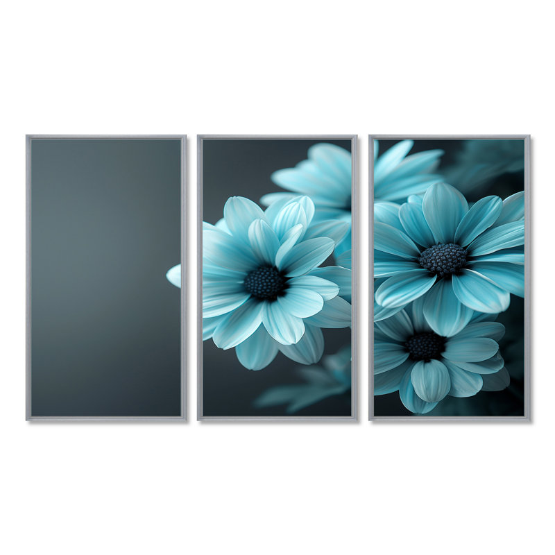 «Blue Mon monochrome Mums Garden Scenery II - Mums», ensemble d'art mural, H 28 po x l 36 po x P 1 po