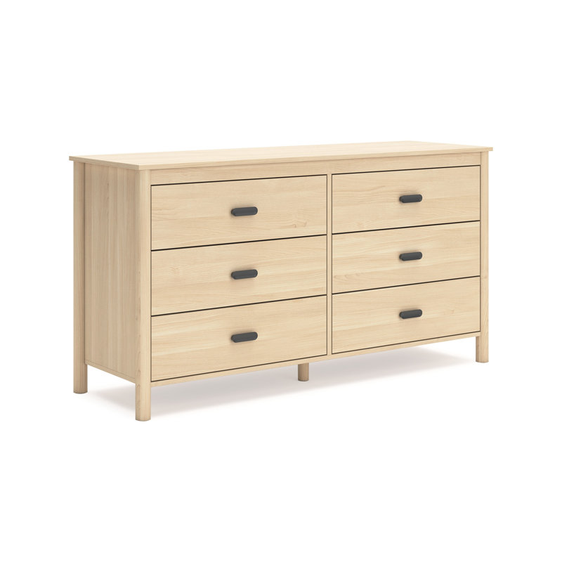 Commode Abis, 6 tiroirs, poignées en métal, brun naturel, 62 po