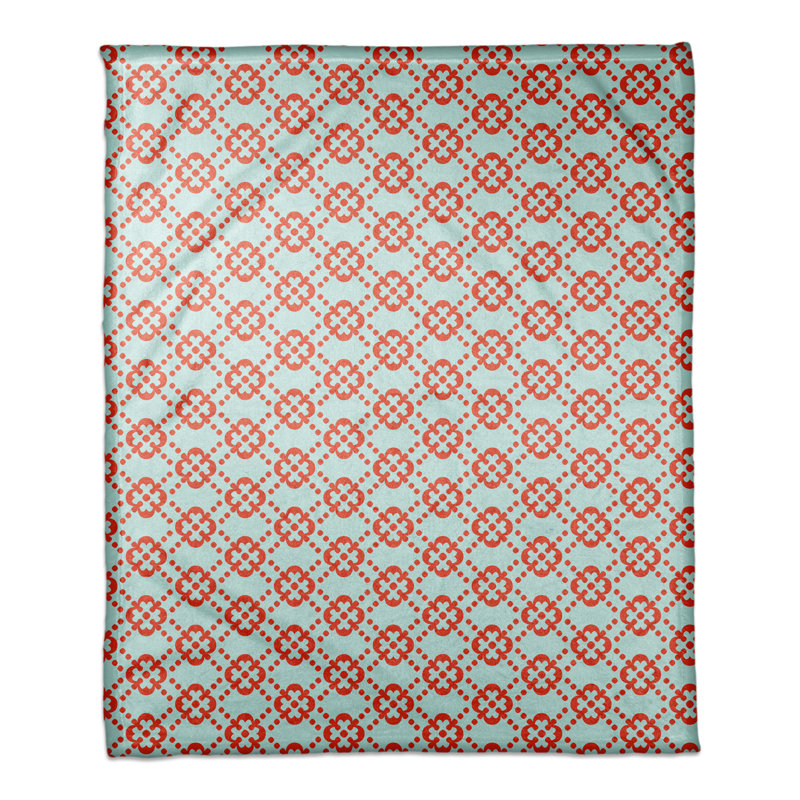  Jeté floral Argyle, Bleu / Rouge