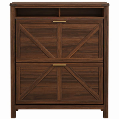 Shoe Storage Cabinet With 2 Flip Drawers & 2 Drawers, Freestanding Organizer With Wood Legs For Entryway, Narrow Shoe Rack Cabinet