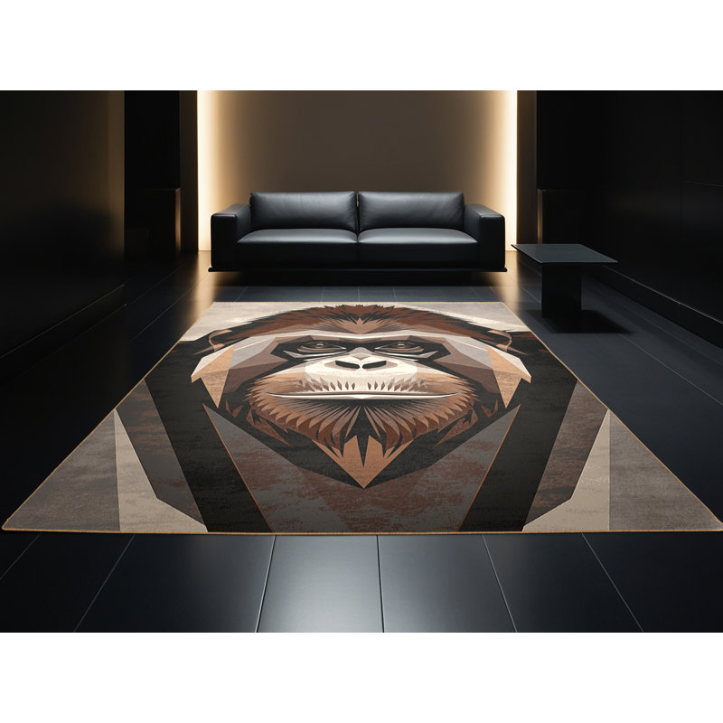 Machine Washable Pavli Orangutan Modern Geometric Rug in Brown – LightBrown Binding, 3x5
