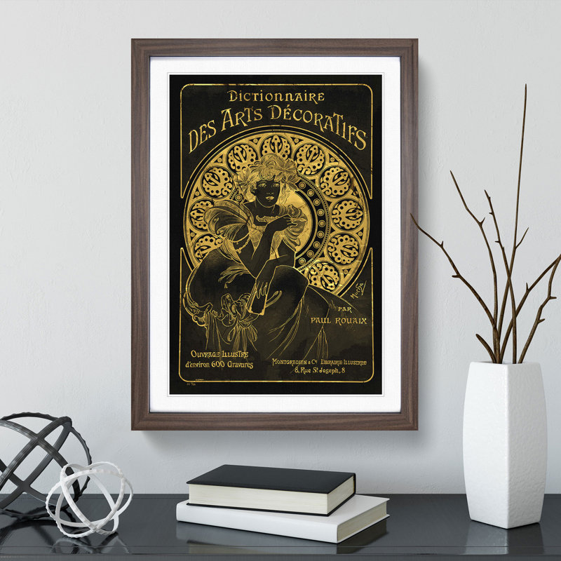 Decorative Gold by Alphonse Mucha - Picture Frame Painting, 90cm H x 65cm W x 2cm D, Walnut