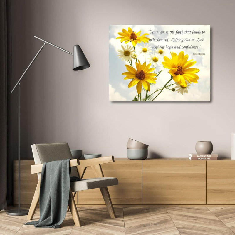 Helen Keller Quote Canvas Art with Yellow Daisies