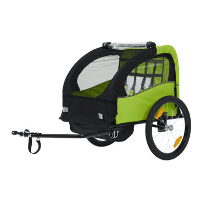 Remorque de vélo pliable pour enfant à 2 places - Porte-vélos vert et noir toutes saisons avec cadre en acier, harnais de sécurité à 5 points et attelage universel pour enfants - Convient à la plupart des vélos