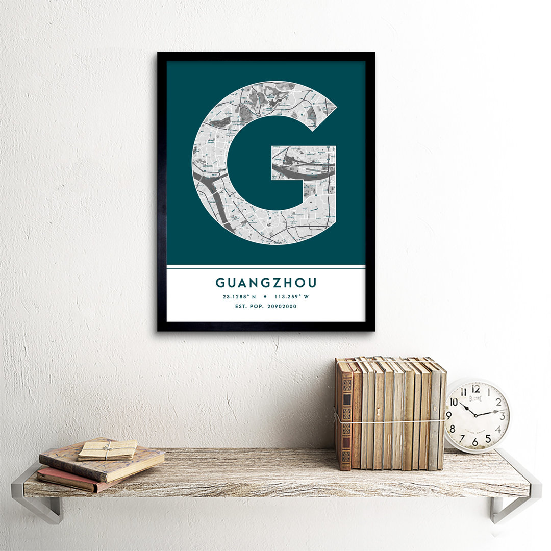Guangzhou City Map Guangzhou China City Map Teal - Single Picture Frame Typography