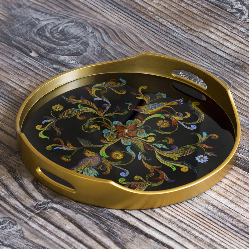 McLarty Reverse Painted Glass Serving Tray , Black