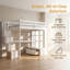 Lit mezzanine double compact avec bureau intégré, tablettes et 2 tiroirs de rangement - blanc et naturel-34984461