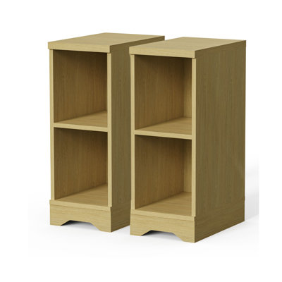 2 Pack Of Small End Table For Living Room,23.6" Wood Sofa Side Table With 4 Open Storage Space&Adjustable Shelf For Bedroon, Hallyway,Natural Oak