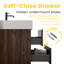 Meuble-lavabo mural 24 po Mid-Century, lavabo à quartz d'ingénierie, tiroirs noirs doux, grade E1, fermeture silencieuse, capacité de charge de 330 lb flottante, conception double, bois, poignée dissimulée-910043722-910043724