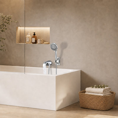 Robinet de baignoire avec douche à main à 8 modes, bec de baignoire à inverseur et tuyau en acier inoxydable