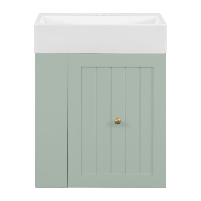 Meuble-lavabo de 20 pouces avec lavabo et rangement en céramique, Vert