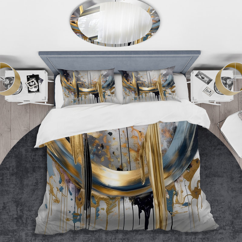 Ensemble de housse de couette en microfibre / polyester Shapes And Lines Abstract Marble III
