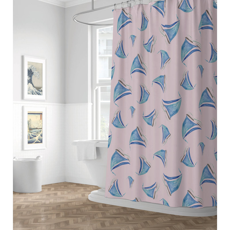 Summer Lemon Ultra-Thin Lightweight Shower Curtain, Pink/Blue Sailboats