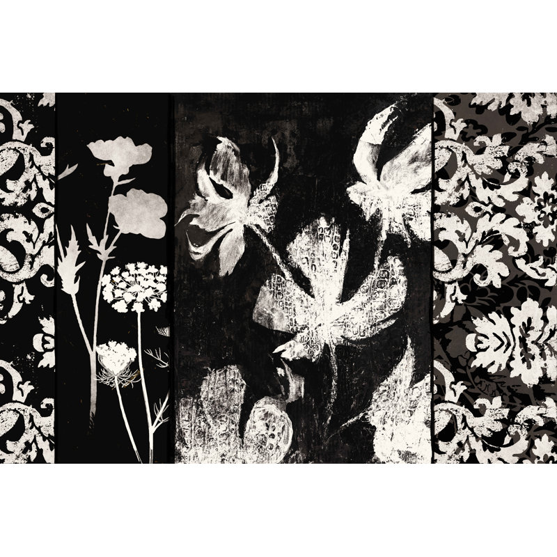 Black And White Distressed Floral - Wrapped Canvas Painting, 61cm H x 91cm W x 3.8cm D
