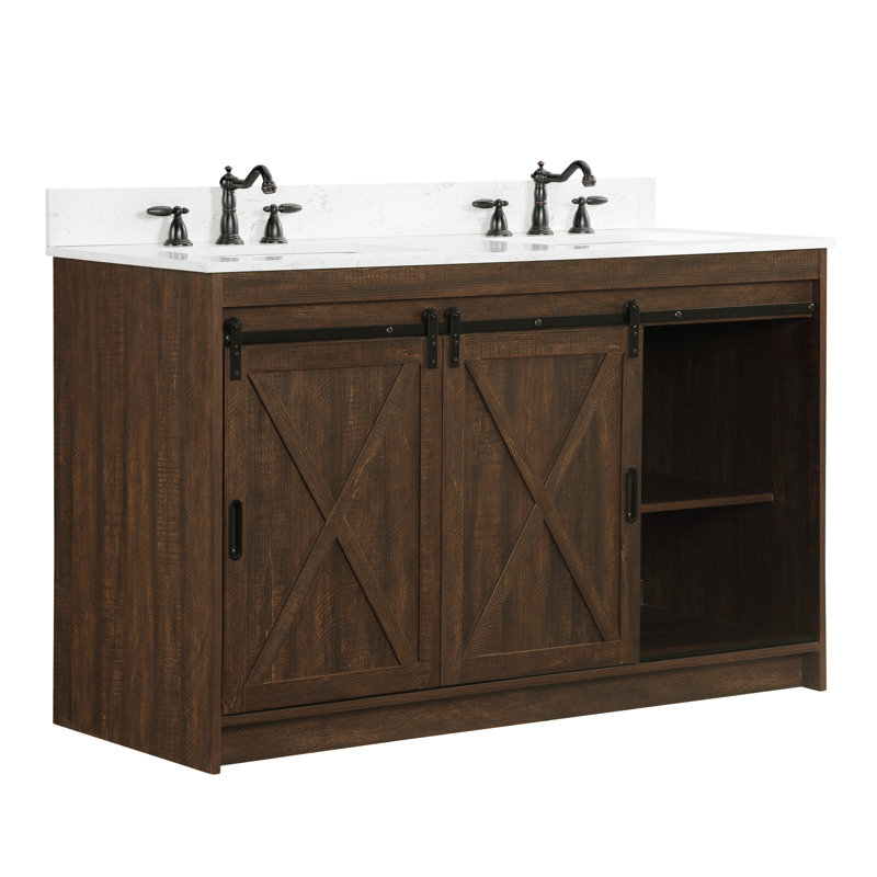 Ensemble de meuble-lavabo double 54 po Jillian, Brun rustique / noir mat