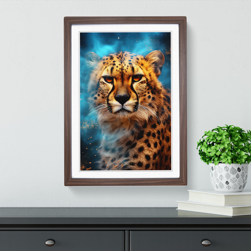 Cheetah Digital Art - Framed Print, 64cm H x 46cm W x 2cm D, Walnut