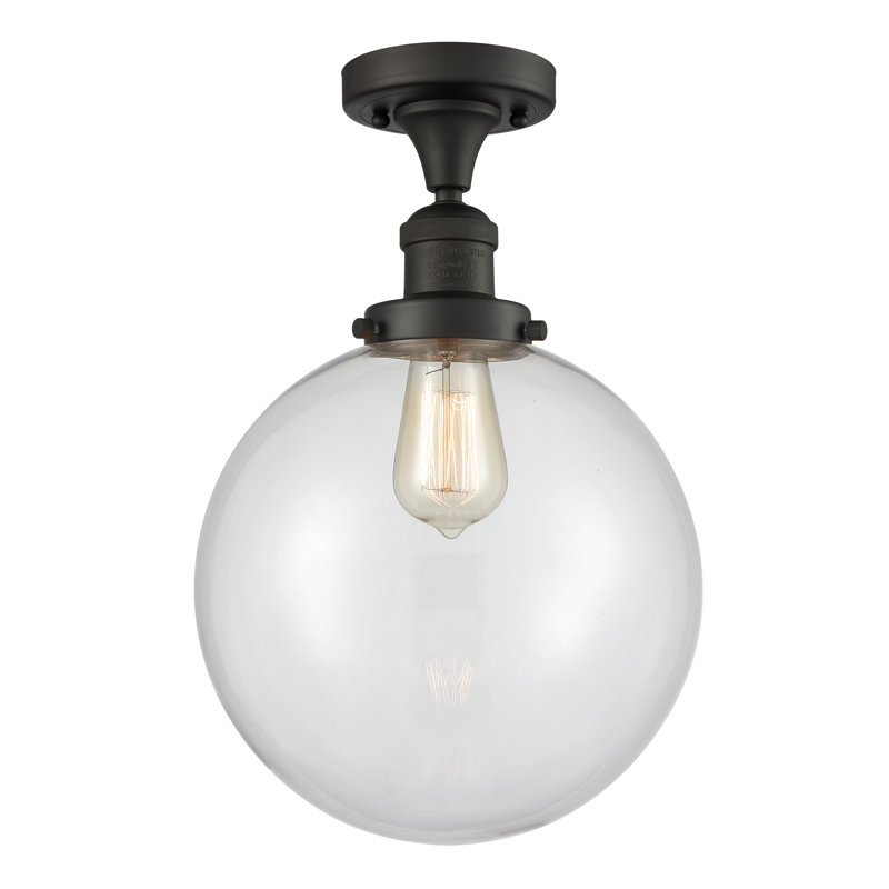 Clementina Glass Semi Flush Mount, Clear, 6 Watt Vinage LED Bulb, Oil Rubbed Bronze