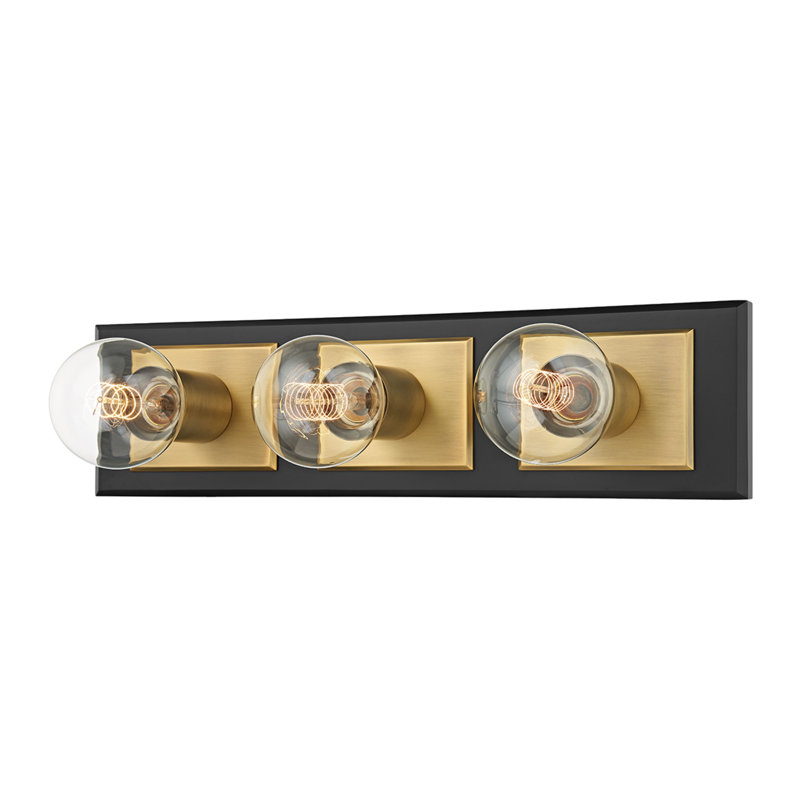 Éclairage de salle de bain à intensité variable 3 lumières Runyan, Patine laiton / noir doux, Trois lumières