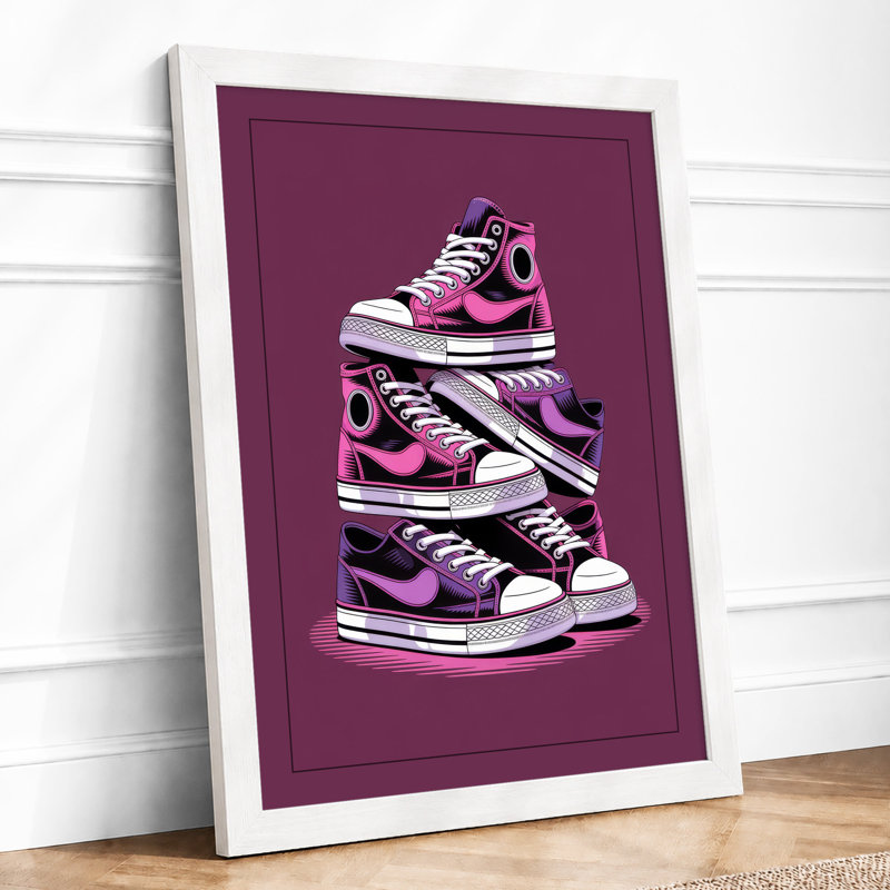 Stacked Sneakers Modern 1 Piece Single Picture Frame Wall Art, A3 - 42.0 x 29.7 cm, White