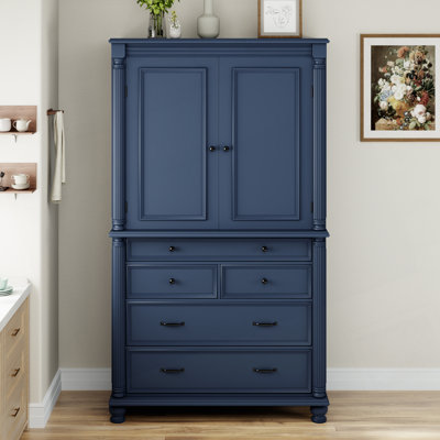 Grand garde-manger autoportant, grande armoire de rangement de 43,3 x 20 x 77,3 pouces avec 6 tablettes de porte, 2 tablettes réglables et 5 tiroirs, bleu
