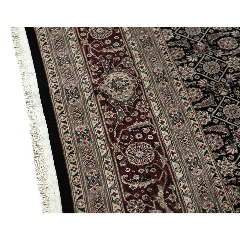 Hand Knotted Wool Area Rug in Black And Wine